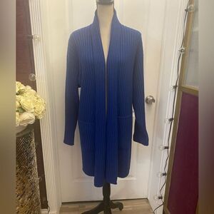 Valerie Louthan 100% pure cashmere rich blue open front cardigan, S-L